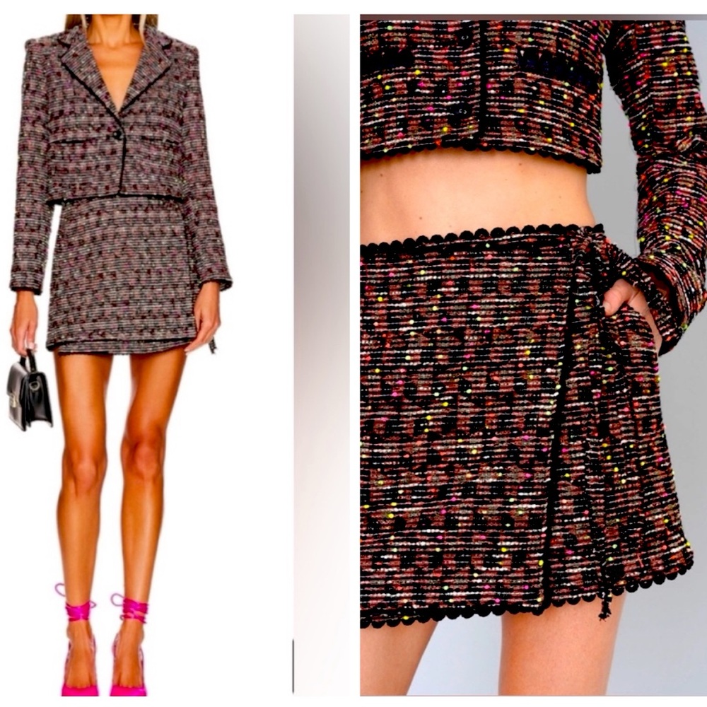 Revolve Le Superbe Lennon Wrap Skirt In Deveaux Neon Pop Tweed Size 2 NWT